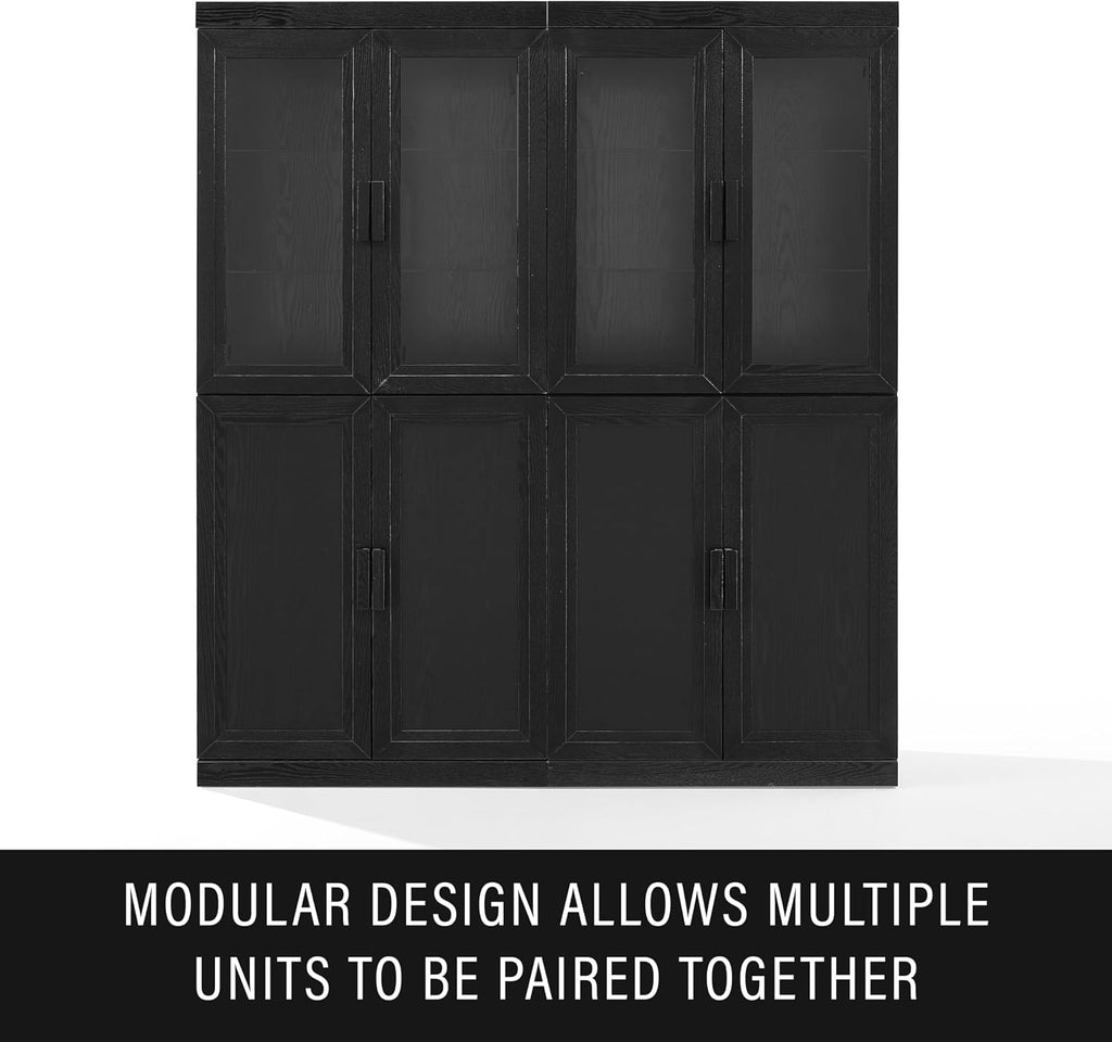 Crosley Furniture Essen Glass Door China Hutch Kitchen Pantry Storage Cabinet with Doors and Shelves, Black