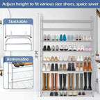 KEETDY 4-Tier Long Shoe Organizer for Closet Floor, Wide Shoe Rack for Closet, Stackable Shoe Rack for Entryway Metal Shoe Shelf for 30 Pairs Men Sneakers with Wire Grid for Bedroom, Grey