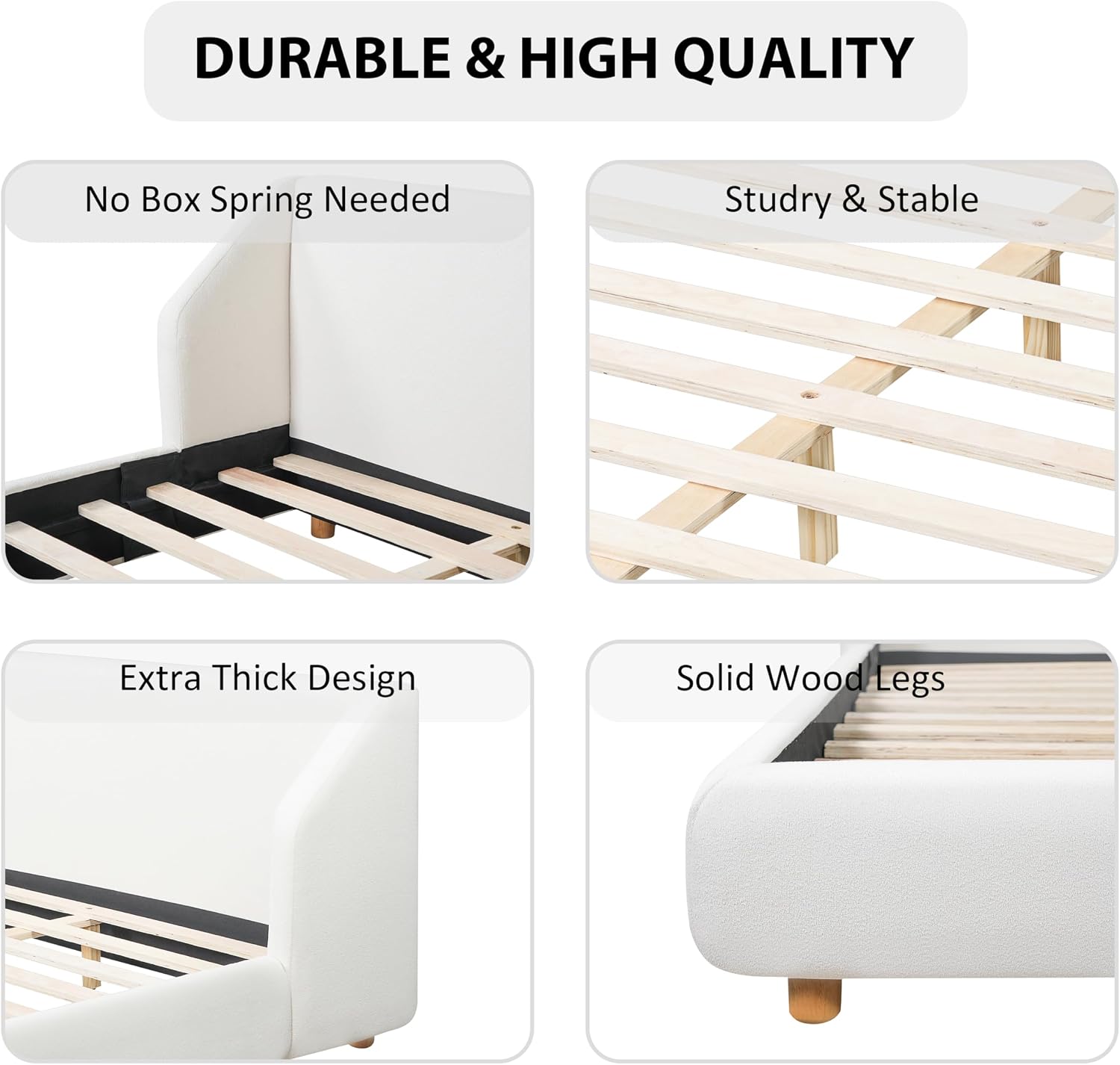 Christopher Knight Home Astry Boucle Upholstered Queen Size Bed Frame with Wingback Headboard, Modern Queen Bed Frame and Headboard, Wooden Slats Support, Easy Assembly, No Box Spring Needed, White