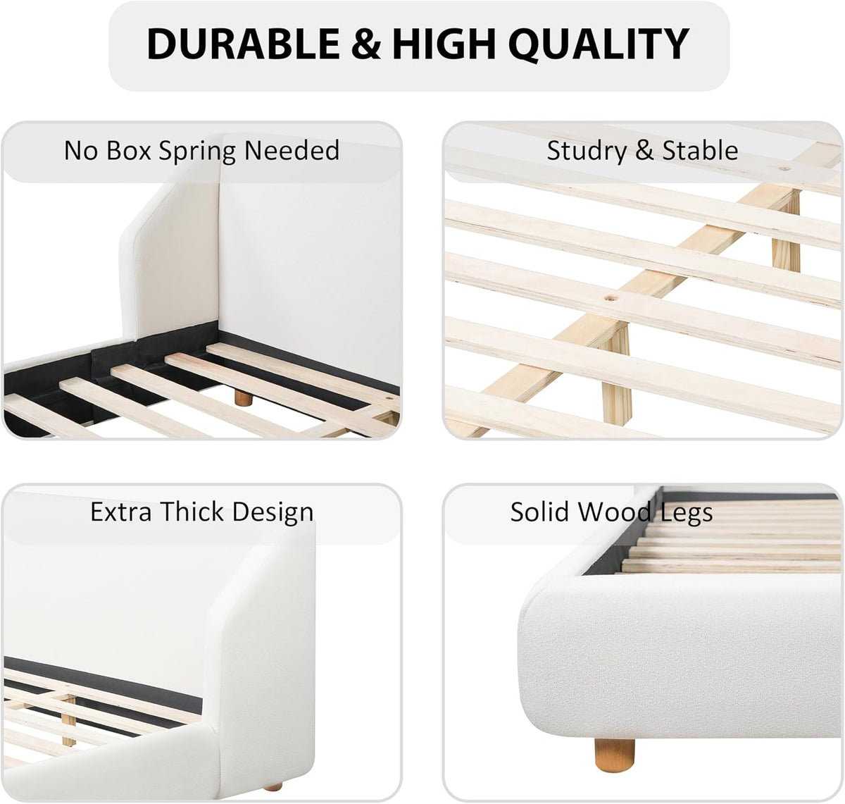 Merax Queen Size Upholstered Platform Bed Frame with Extra-Wide Wingback Headboard,Wood Legs,Sturdy Wooden Slats Low Profile for Bedroom