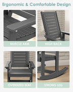 IVY&LANE Outdoor Rocking Chairs Set of 2 | Porch-Rockers | Grey | HDPE Plastic | All-Weather | High Back | Wide Seat | Oversized Patio Rocker for Adult | for Outside Deck Balcony Garden