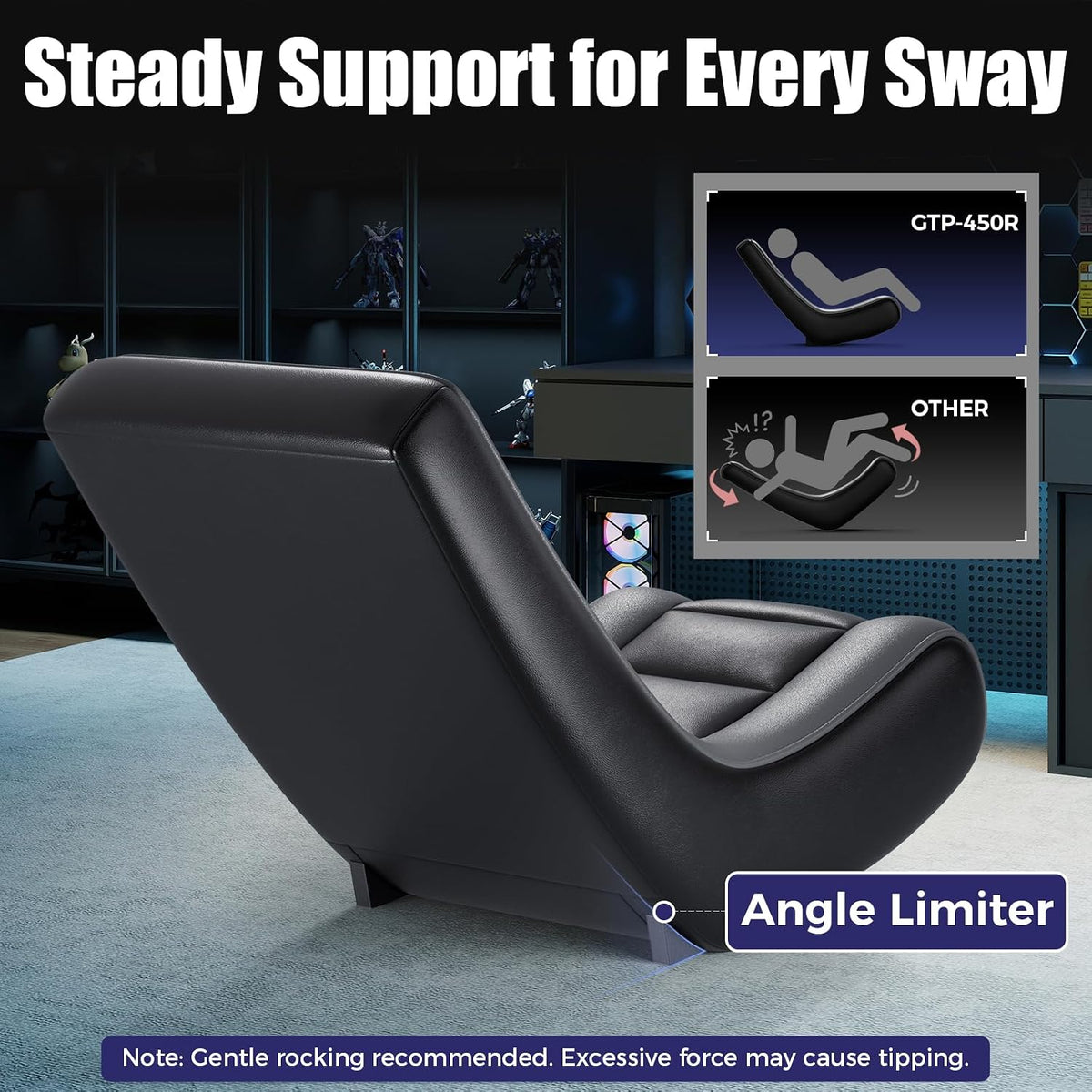 GTPLAYER Floor Rocking Gaming Chair – Floor Rolling Game Chairs with Angle Limiter, Gamer Rocker Floor Seat, Compact & Lightweight, Black & Grey