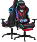Led Gaming Chair with Speakers Massage 165° Reclining Computer Chairs-Red | RGB Lights Video Game Chairs for Adults;Racing Style;Rocking Mode;Bluetooth Gamer Chair with Footrest;Adjustable Armrests