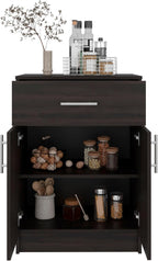 DEPOT E-SHOP 24" Barbados Pantry Cabinet 33" H with Top Drawer, Double Doors and Interior Shelves, Dark Walnut – Tall Kitchen Storage & Pantry Organization