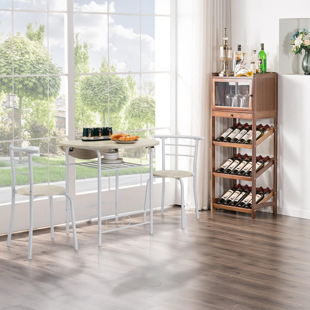 VINGLI 31.5" Drop Leaf Dining Table Set for 2, 3 Pieces Dining Table with Chair for Small Space, Small Kitchen Extendable Folding Dining Table for Dining Room，Home, Apartment, Saving Places, White Oak
