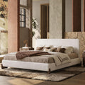 Kenhome Queen Size Boucle Cloud Bed Frame, White Upholstered Platform Bed with Soft Headboard, Solid Wood Legs, No Box Spring Required, Easy Assembly (Beige, Queen (U.S. Standard))
