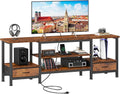 Sweetcrispy 63" TV Stand with Fabric Drawers for 65 70 75 Inch TVs | Entertainment Center with Open Shelves & Metal Frame & Charging Station for Living Room, Bedroom, Brown