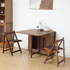 COMUHOME Extendable Drop Leaf Folding Dining Table with 4 Chairs, Collapsible Folable Dining Table with 2 Drawers and 4 Wheels, Space Saving Table for Living Room Kitchen Farmhouse in Walnut