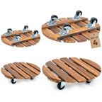 Bamworld Plant Stand with Wheels Plant Caddy Outdoor 4 Pack 12in Rolling Planter Caddy with Swiveling and Lockable Caster for Indoor Patio Plant Dolly Wood Wheeled Mobile Roller