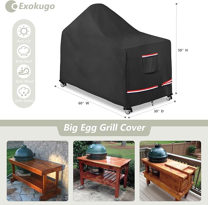 60 Inch Large Green Egg Big Grill Table Cover, Kamado Ceramic BBQ Grill Cover, Waterproof Heavy Duty Outdoor Grill Cover, BBQ Cover, Grill Cart Cover