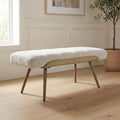 CIMOTA Mid-Century Modern Upholstered Bench, Channel Tufted Boucle Ottoman Bench with Solid Wood Trim and Bronze Metal Legs, 35.5" Accent Bench for Bedroom, Entryway, Living Room, End of Bed, Beige
