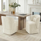 KISLOT Upholstered Dining Chairs with Wheels, Easy Assembly Stain Resistant Fabric Modern Barrel Armchair with Lumbar Cushion, Dining Room Chairs for Kitchen Living Room Bedroom, Beige, Set of 1