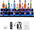 Happybuy LED Lighted Liquor Bottle Display,3 Tiers 48 Inch Commercial Illuminated Home Bar Shelf,3 Steps Whiskey Rack Stand, Acrylic Drink Shelves with RF Remote & App Control, and Multicolor lighting