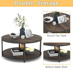 NSdirect 36 inches Round Coffee Table, Rustic Wooden Surface Top & Sturdy Metal Legs Industrial Sofa Table for Living Room Modern Design Home Furniture with Storage Open Shelf(Rustic Brown)