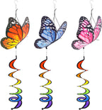 3pcs Butterfly Garden Wind Spinners 360° Rotation Rainbow Curlie Spinner Lawn Yard Ornaments Windmills Twister Outdoor Hanging Decor Whirligigs Wind Hanging Windsock