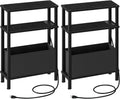 CHOEZON Set of 2 End Tables with Charging Station, Narrow Side Table for Small Spaces, Slim Nightstand with Basket, Skinny Bedside Table, for Living Room, Bedroom, Black TBZ07UP2BBN1