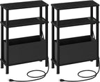 CHOEZON Set of 2 End Tables with Charging Station, Narrow Side Table for Small Spaces, Slim Nightstand with Basket, Skinny Bedside Table, for Living Room, Bedroom, Black TBZ07UP2BBN1
