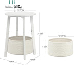 sthmec Small Round Side End Table with Cloth Storage Basket, Round Bedside Sofa Couch Coffee Tables for Small Places with Metal Frame, Modern Nighstands for Living Room Bedroom,White