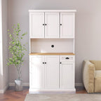 71" Kitchen Pantry Storage Cabinet with Microwave Shelf, Modern Freestanding Hutch with Adjustable Shelves, 6 Doors and Drawer, Wood Countertop for Kitchen, Dining Room, White