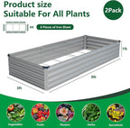 Vengarus 2 Pack 9x3x1FT Galvanized Raised Garden Bed Kit, Outdoor Metal Planter Box for Vegetables, Rectangular Steel Container, Easy Assembly (Silver)