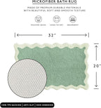 MONDAY MOOSE Bath Mat with Scalloped Wavy Ripple Design, Microfiber Absorbent Non Slip Tufted Rug for Floor, Shower or Kitchen (20x32 inch, Sage)