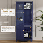 ARTPOWER 72" Freestanding Kitchen Pantry Storage Sideboard, Classical Tall Cabinet with Glass Door and Adjustable Shelves for Kitchen, Livingroom and Dining Room, Navy Blue