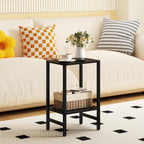 YUFAM Side Table End Table Tall Night Stand 2-Tier for Living Room Bedroom Bathroom Office Furniture Black