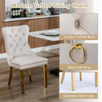 Henf 5 Piece Round Glass Dining Table Set for 4, Modern 47" Round Dining Table & Chair Set Circle Glass Kitchen Table and 4 Velvet Tufted Chairs for Kitchen Dining (Gold Table & Beige Chair)