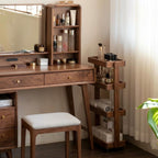 Small Narrow Side Table with Wheels, Skinny End Table for Small Spaces, 4 Tier Side Table for Living Room Bedroom(Walnut, 7.87" D x 15.75" W x 31.89" H)