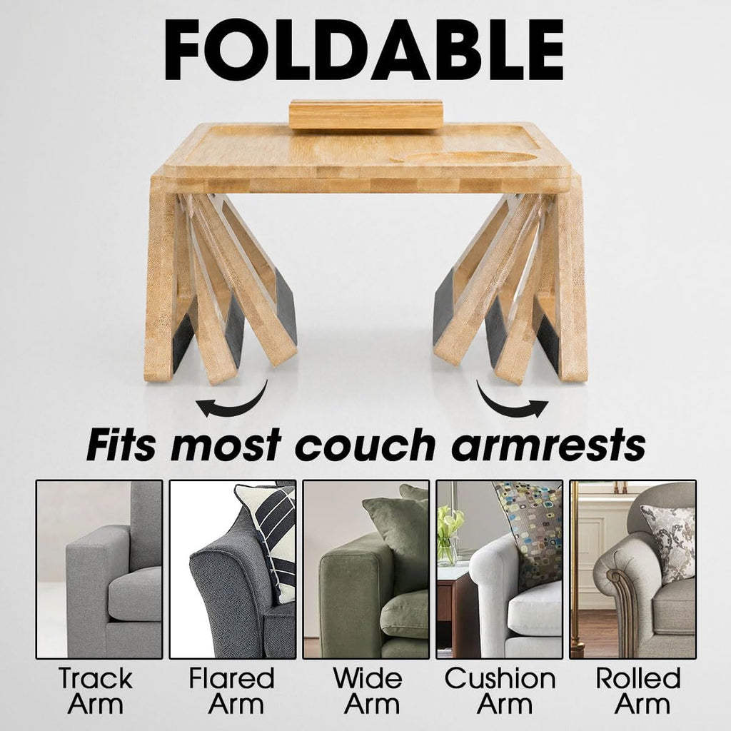 Wrappiness Custom Engraved Couch Arm Table for Dad, Wood Sofa Arm Rest Tables with 360° Phone Holder, Portable Sofa Armrest Tray for Drink Snacks, Gift for Fathers Day (Best Dad Ever)