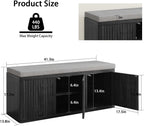 41.3" Fluted Shoe Storage Bench, Entryway Bench with 2" Cushioned Seat, 440lbs Heavy Duty Shoe Cabinet Bench with Adjustable Shelf, Hidden Storage Organizer for Bedroom End of Bed, Black