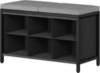 YATINEY Shoe Storage Bench with Cushion, Entryway Bench, Shoe Rack with Padded Seat and 6 Oxford Compartments, for Closet, Bedroom, Entryway, Black and Gray HX01BK
