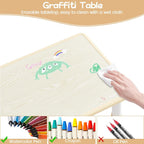 Kids Table and Chairs Set Height Adjustable Table and 2 Chairs for Toddlers | 60*60 cm Graffiti Table | Non-slip Caps | Ergonomic Chair | Rounded Corners | Suitable for Daycare, Classrooms, Home