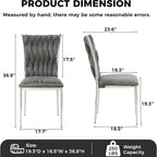 Velvet Dining Chairs Set of 6, Modern Upholstered Kitchen Chairs with Silver Metal Legs, Woven Velvet Fabric and High Back, Dirt Resistance, Easy to Assemble, for Home, Living Room - Dark Grey