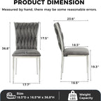 Velvet Dining Chairs Set of 4, Modern Woven Kitchen Chairs with Silver Metal Legs, Upholstered Cushion with High Back, Dirt Resistance, Easy to Install, for Living Room, Dining Room - Dark Grey