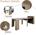 Rustic Wooden Extendable Dining Table with Storage, 20"-99" Modern Transformer Kitchen Table for 2-12, Oak Extendable Console Table with Extension Leaves Holder for Entryway Dining Room