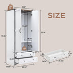 Brafab 2 Doors Wooden Armoire Wardrobe Closet with 2 Drawers, White | 2 Modern Doors, Freestanding, with Drawers and Hanging Rail, Wooden Storage Cabinet with Shelf, for Bedroom