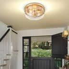 Gold Flush Mount Ceiling Light, 3-Light Hallway Light Fixtures, Modern Farmhouse Farmhouse Ceiling Light Clear Glass Brushed Gold Finish for Kitchen Porch Entryway