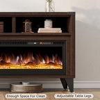 LUXOAK 65" Farmhouse TV Stand with 60" Electric Fireplace for TVs up to 75" | Espresso, Entertainment Center, Industrial TV Console, Tempered Glass Fireplace, TV Cabinet, Open Storage