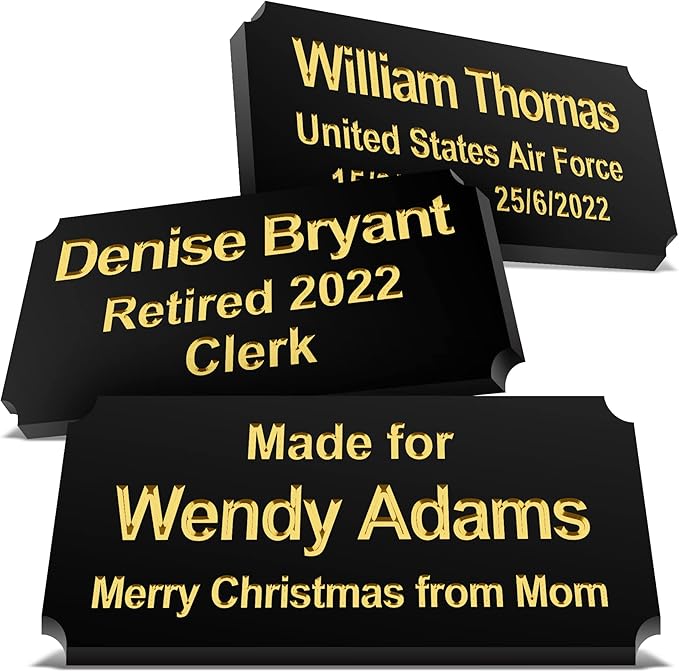 Personalized Name Plates, Deep Engraved Plaque, Black Brass Trophy Plates Engraved, Custom Name Plate with Adhesive Backing or Screws, 3" W x 1" H