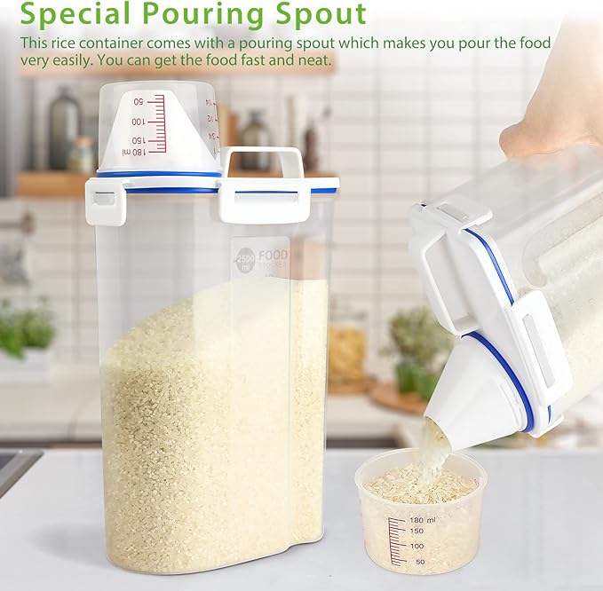 Rice Storage Container, 3 to 5Lbs Dry Food Airtight Container, Pet Dog Cat Food Canister, BPA Free Clear Plastic Kitchen and Pantry Organization Bin for Oatmeal, Grain, Cereal, Pasta, Flour