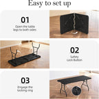 6FT Folding Table with Carrying Handle: Upgrade Thickened Heavy Duty Portable Foldable Table | Plastic Folding Tables for Party, Dining, Wedding, Events, Picnic Indoor, Outdoor, Camping, Utility Black