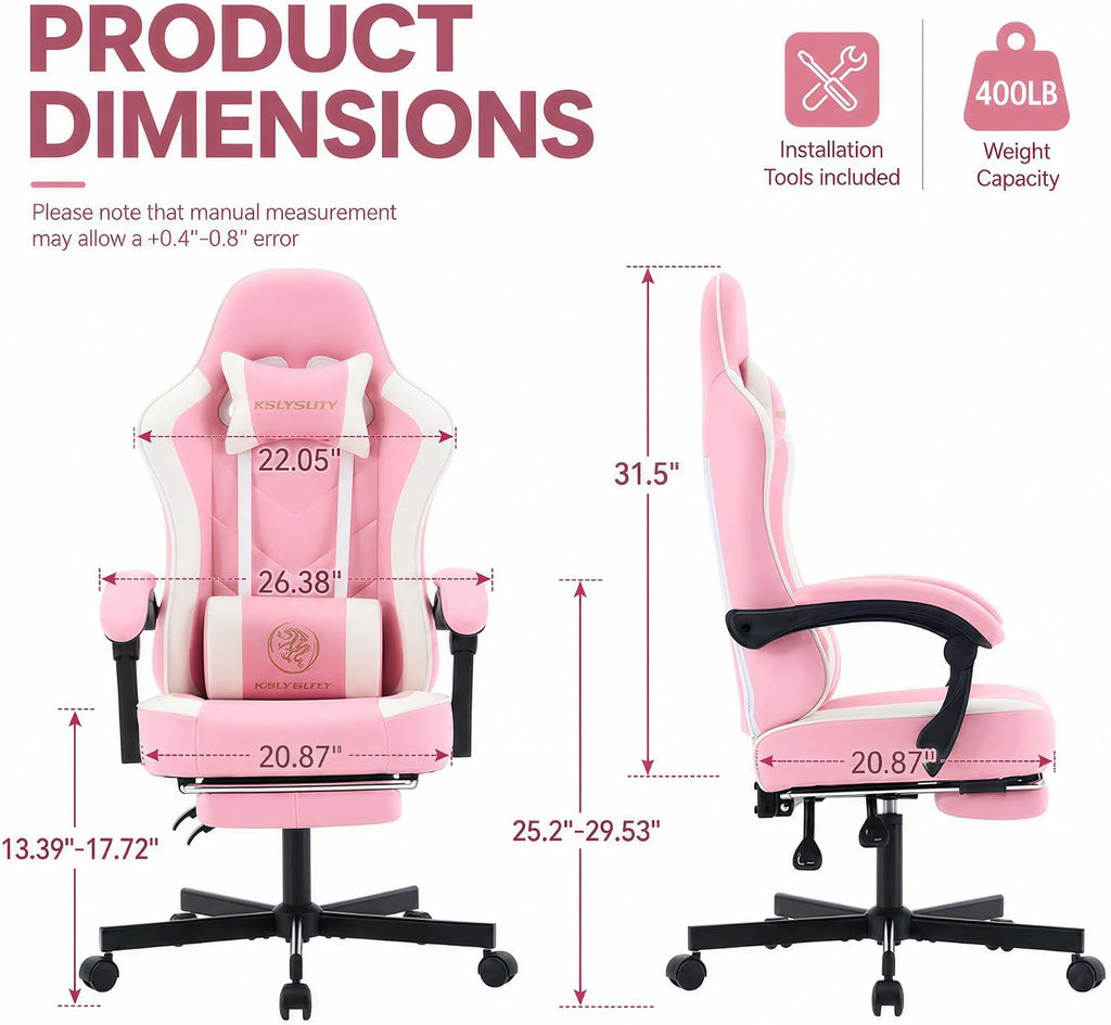 Mistpeople Gaming Chair, Ergonomic High Back Computer Chair with Footrest, Lumbar Support & Pocket Spring Cushion, Comfortable Swivel Home Office Desk Chair for Adults