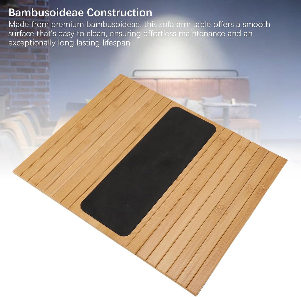 Foldable Bambusoideae Sofa Arm Table, Phone Holder and Snack Tray, Non Slip Couch Arm Table for Remote Snacks