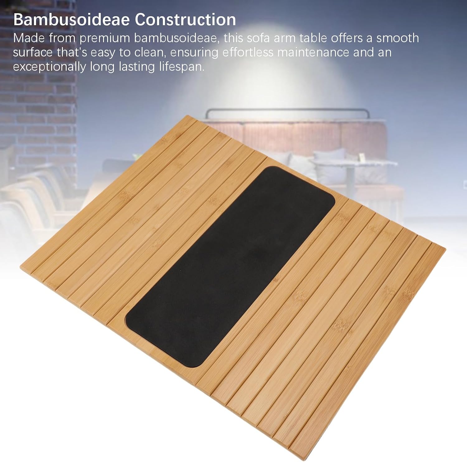 Foldable Bambusoideae Sofa Arm Table, Phone Holder and Snack Tray, Non Slip Couch Arm Table for Remote Snacks