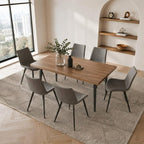 ZckyCine 70.8" Walnut Dining Table with 6 PU Leather Chairs, 7-Piece Modern Dining Set, Sturdy Metal Legs, Rectangle Table for Kitchen & Dining Room
