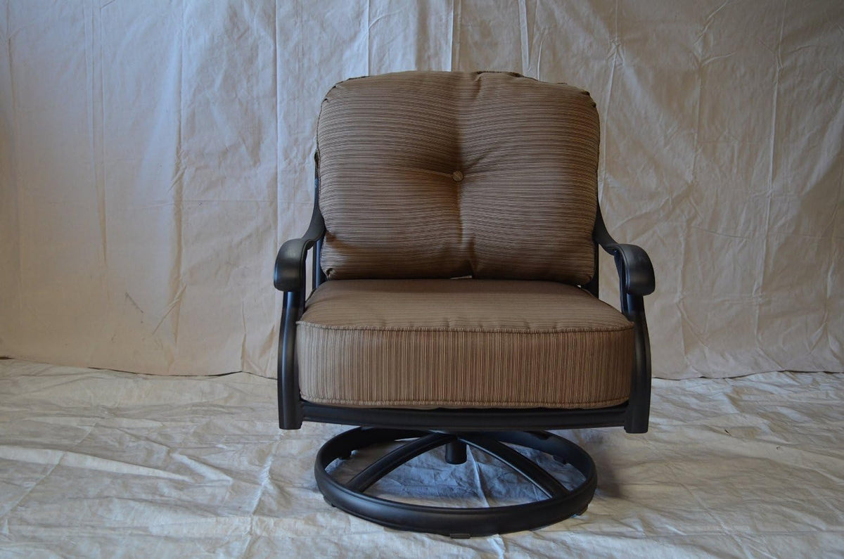 Nassau Cast Aluminum Powder Coated 4 Swivel Rocker Club Chairs with Walnut Seat Cushions - Antique Bronze