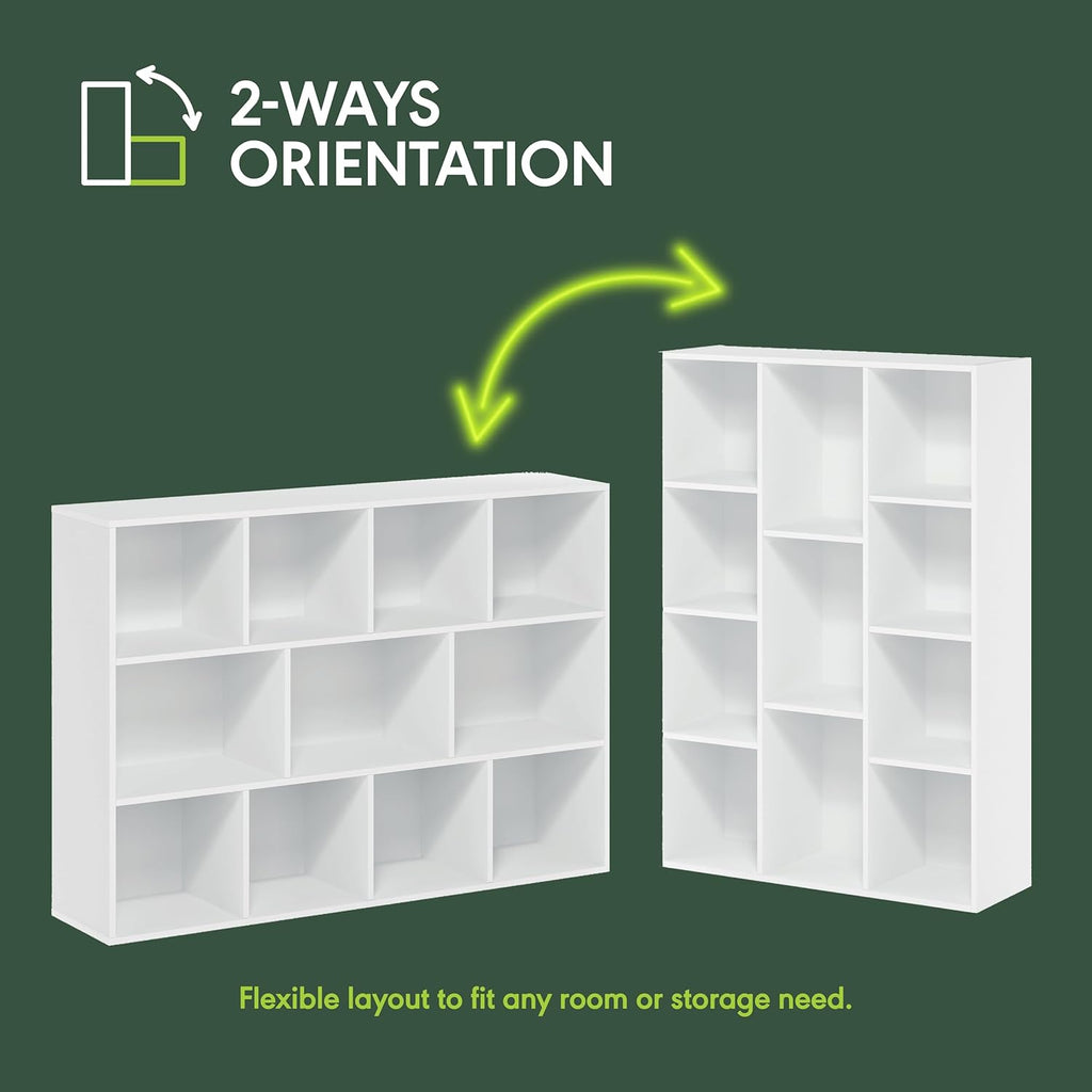Furinno LUDER Book Shelf, 11-Cube Bookshelf, Reversible Bookcase, 9.4 x 29.1 x 41.7, Easy Assembly, for Living Room, Bedroom, Home Office, White