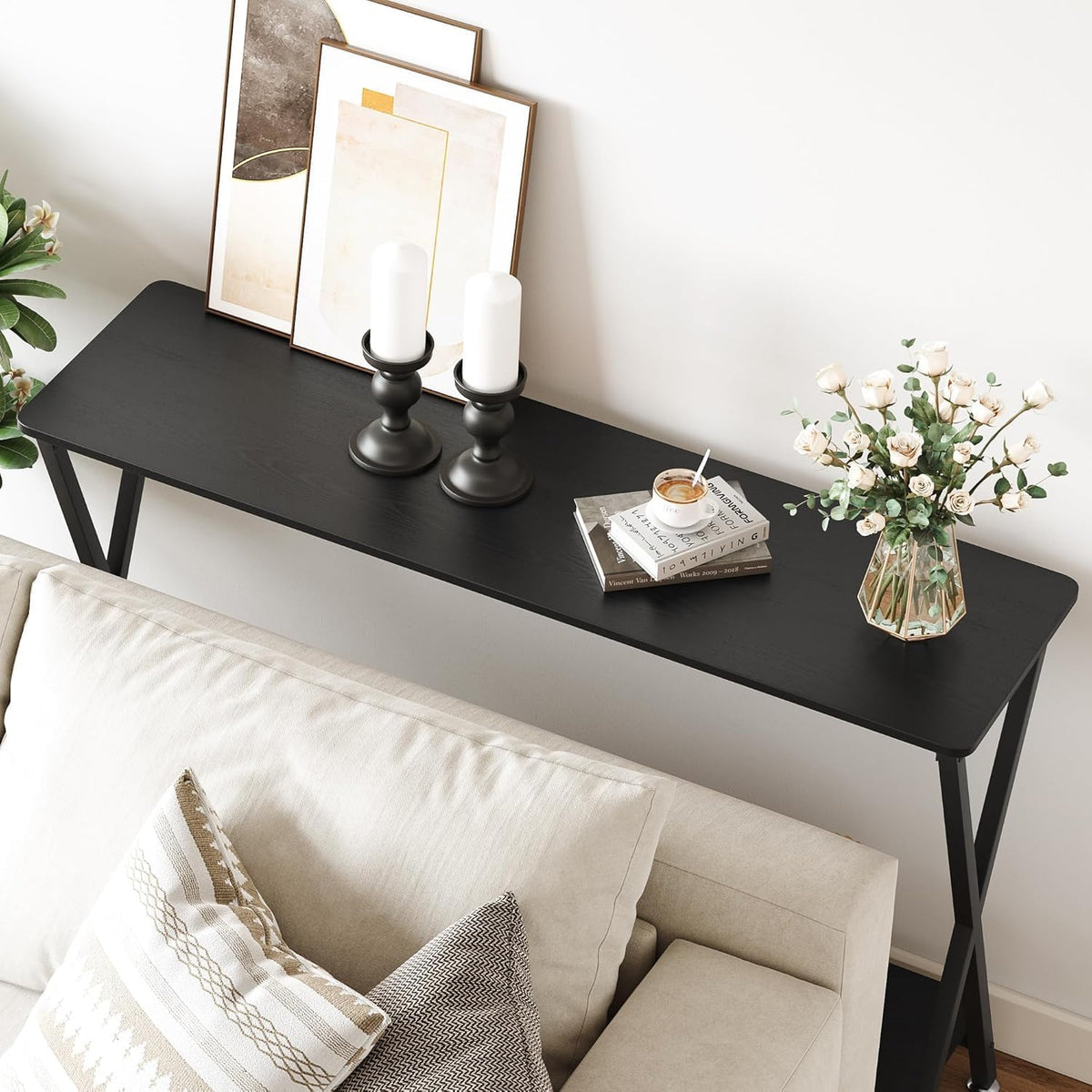 Console Table with Storage Shelf, Narrow Entryway Table, Behind Couch Tables, Thin Sofa Tables for Living Room, Hallway, Bedroom, Foyer
