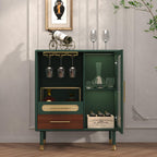 ARTPOWER Modern Coffee Bar Cabinet with Pull-Out Wine Storage, Green | Bar Cart with Wine Glass Rack and Drawers, Liquor Cabinet for Kitchen, Dining Room, Living Room